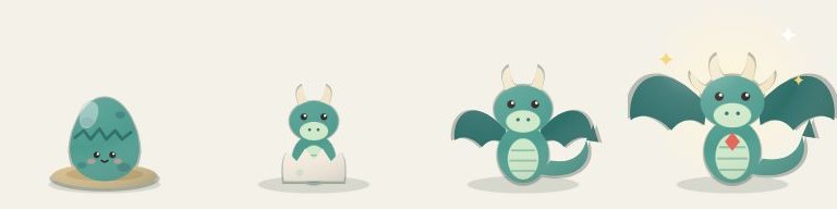 Evolução do dragão: ovo, filhote, jovem e adulto